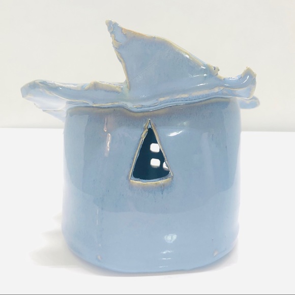 Wardell Pottery Leaf Spirit House Blue Glaze Fairy Soul Yard Art Sculpture - Picture 4 of 12